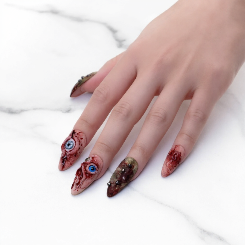 Luxury Horror Halloween Almond Press On Nails