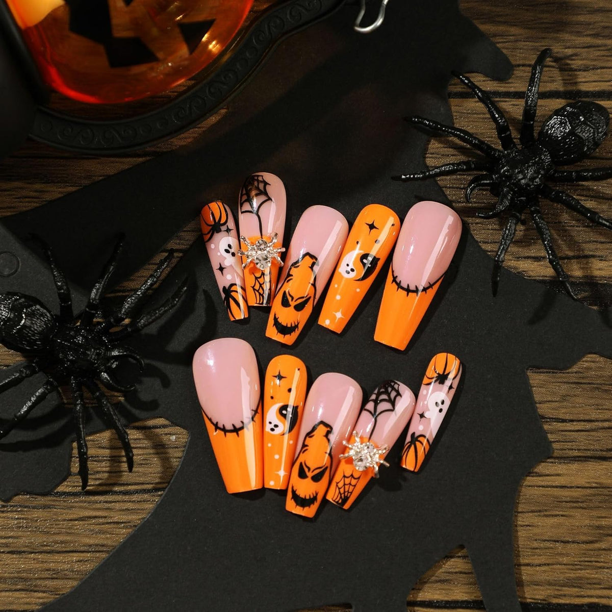 Spooky Pumpkin & Ghost Halloween Press-On Nails