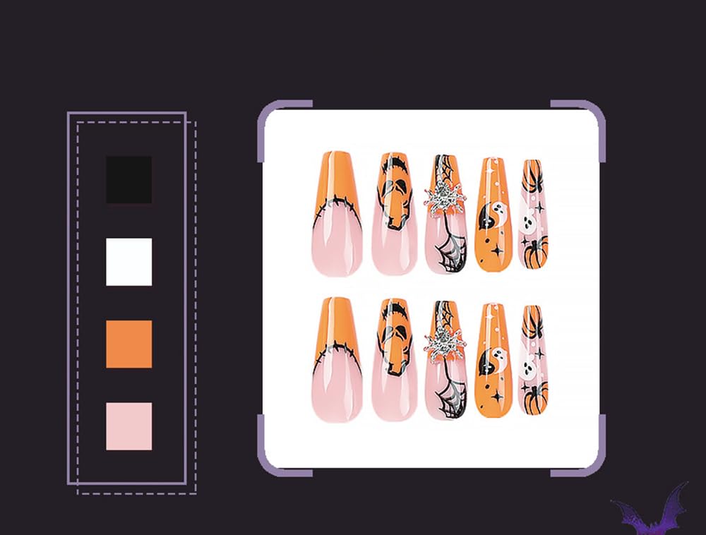 Spooky Pumpkin & Ghost Halloween Press-On Nails