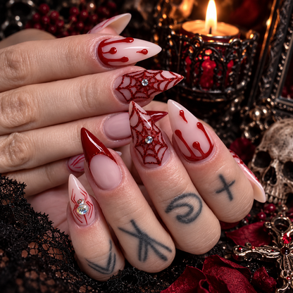Crimson Cross Gothic Stiletto Press-On Nails