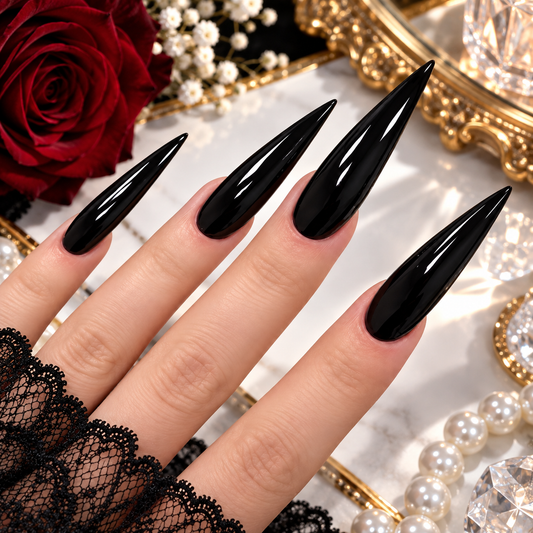 Glossy Black Stiletto Press-On Nails – Gothic Vampire Nails