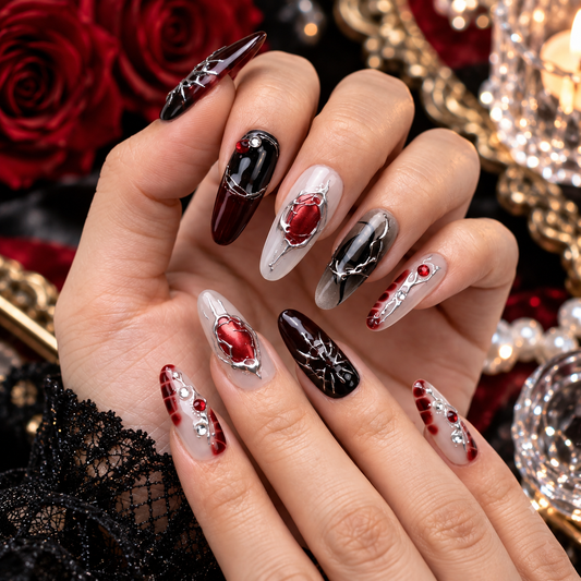 Dark Red Gothic Chrome Press On Nails