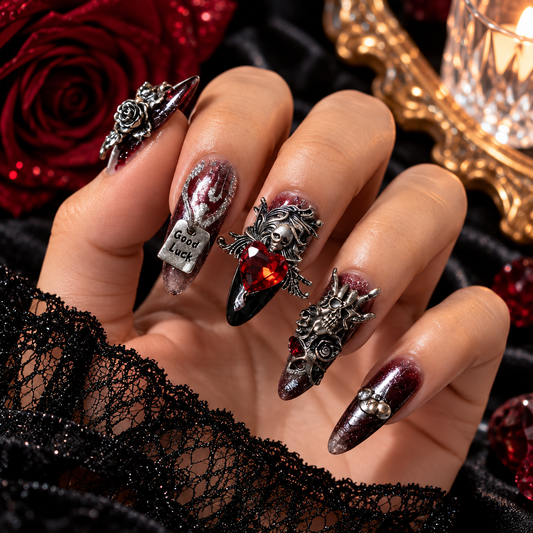 Luxury Gothic Rose Heart Press On Nails