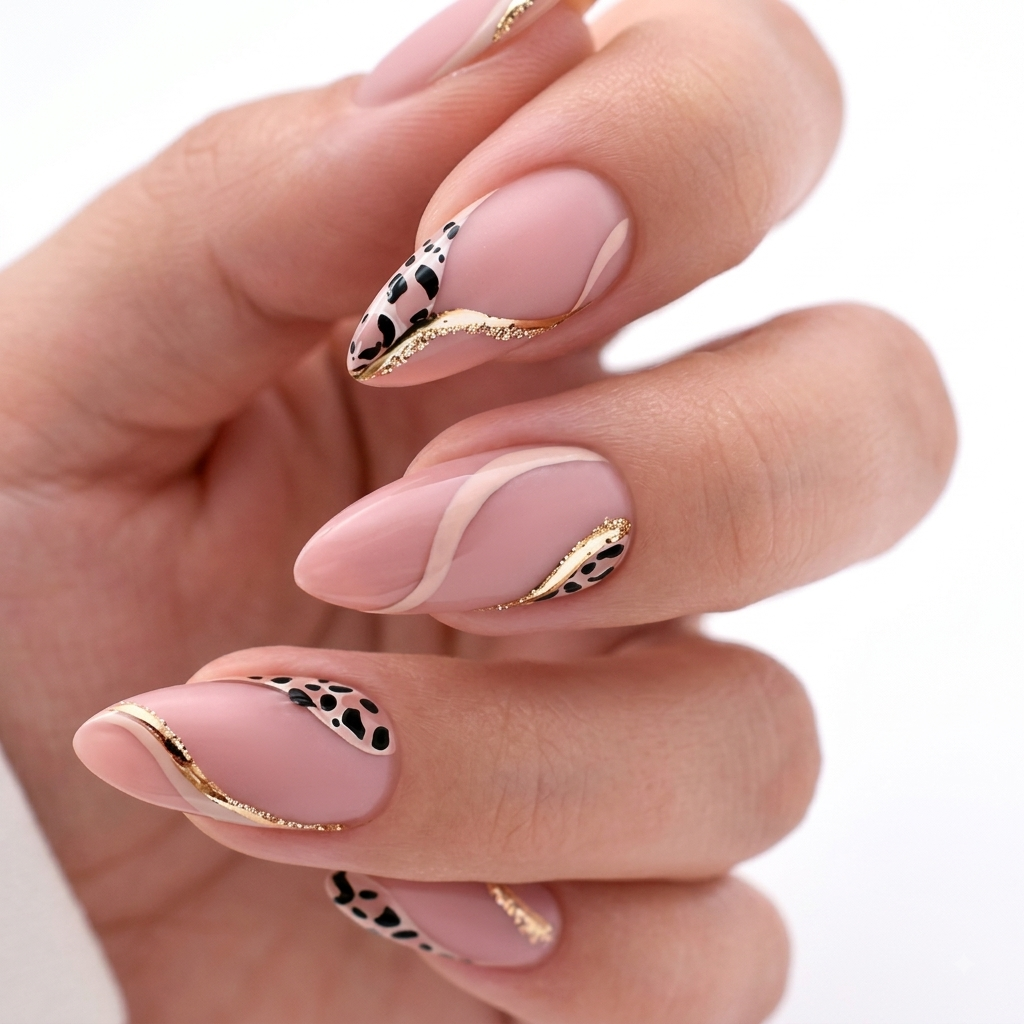Black Pink Almond Press On Nails – Luxury Floral Nail Design