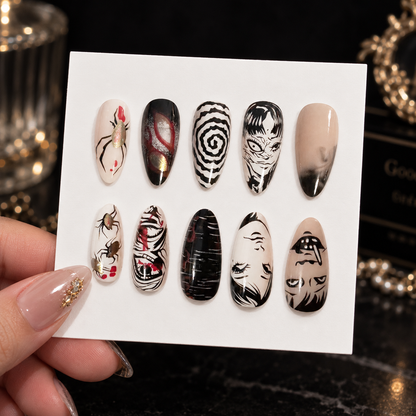 Medium Almond Black & White Gothic Press On Nails