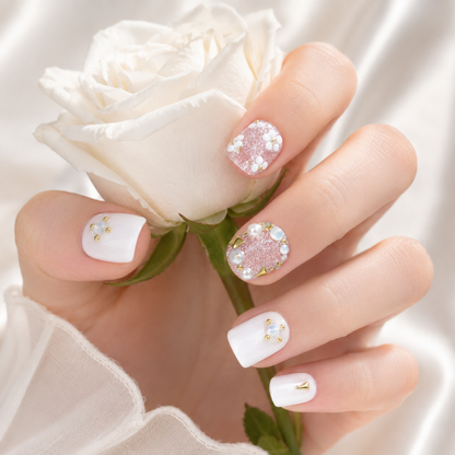 White Pearl Bridal Press On Nails