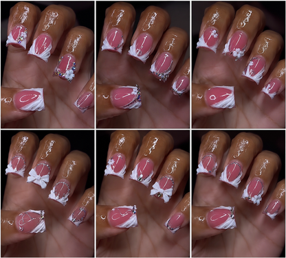 Luxury Pink Duckbill Press On Nails | 3D Bow & Rhinestone Design