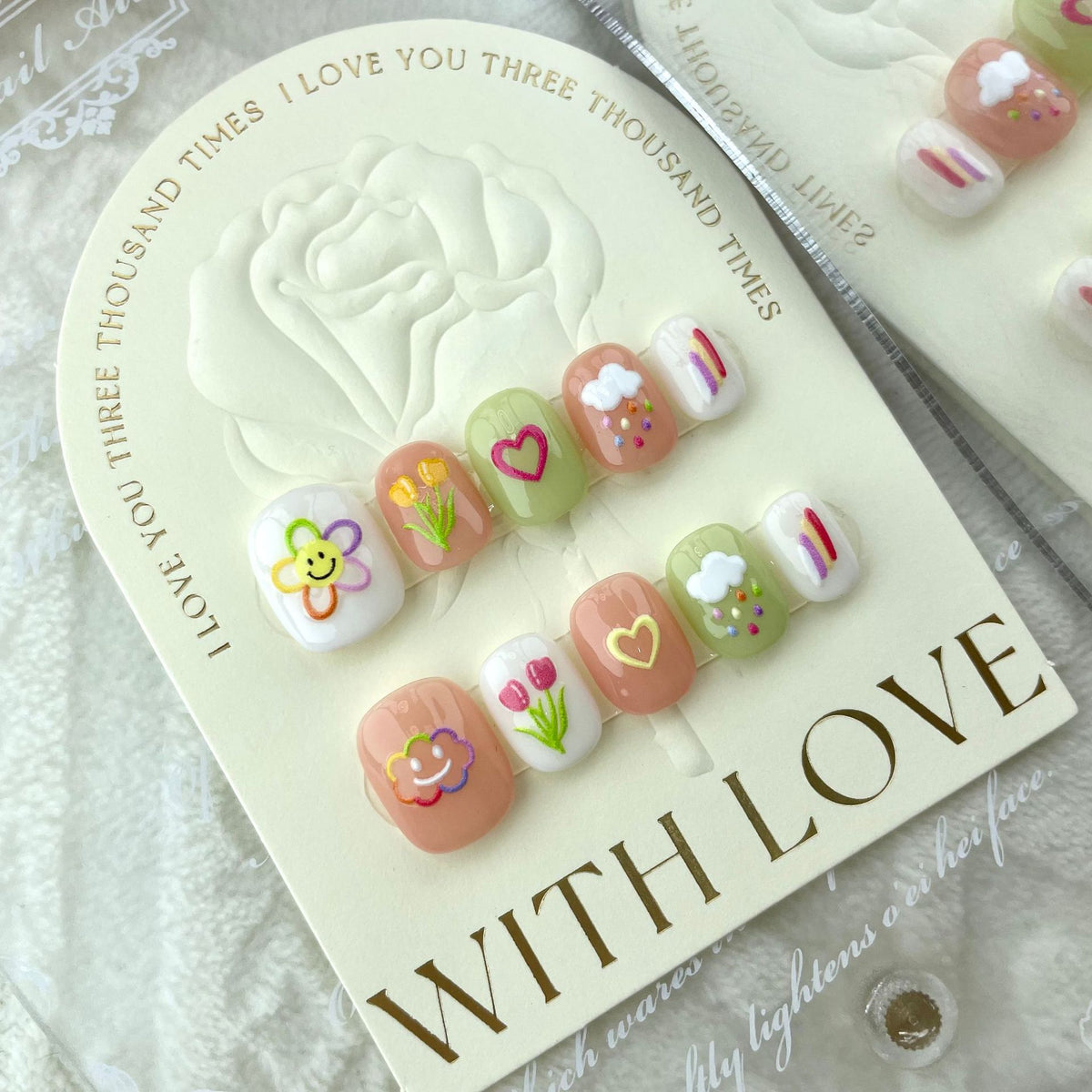 Colorful crystal press on nails with playful 3D gemstone decorations