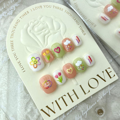 Colorful crystal press on nails with playful 3D gemstone decorations