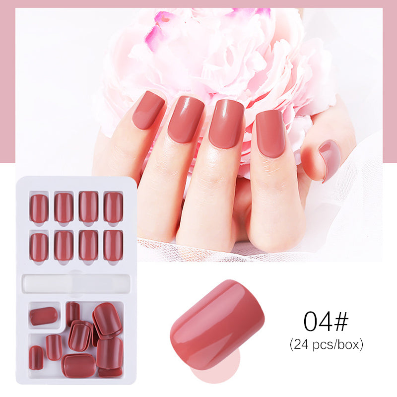 Coral pink glossy press on nails short reusable manicure set