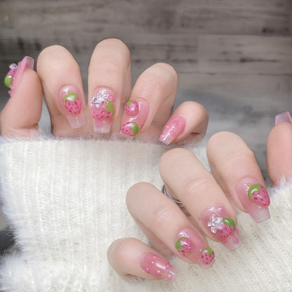 Cute Strawberry Nails Pink Press On Manicure