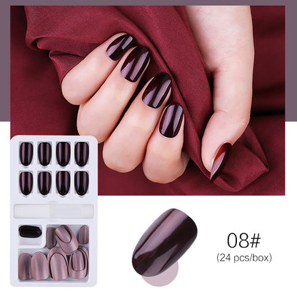 Deep burgundy cat eye press on nails glossy reusable manicure set