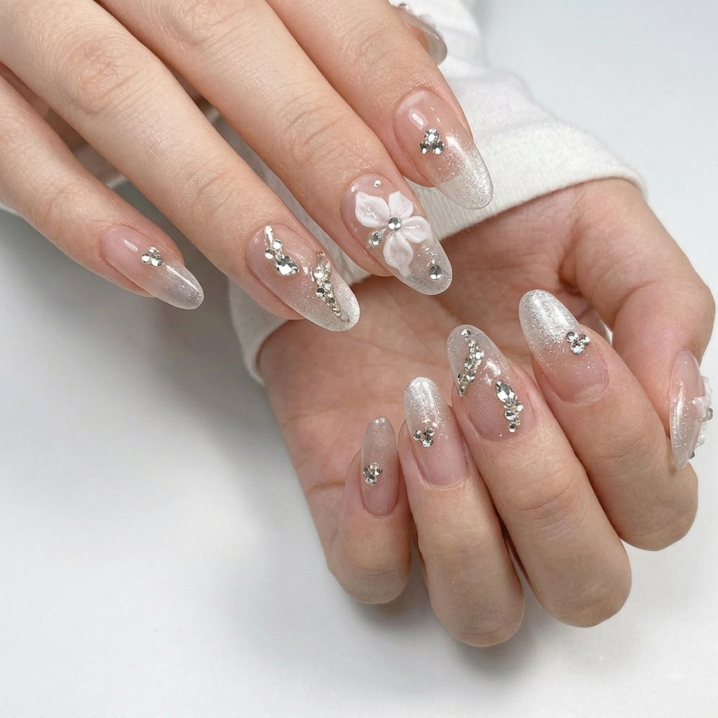 Elegant 3D Flower Press On Nails in Soft Pink
