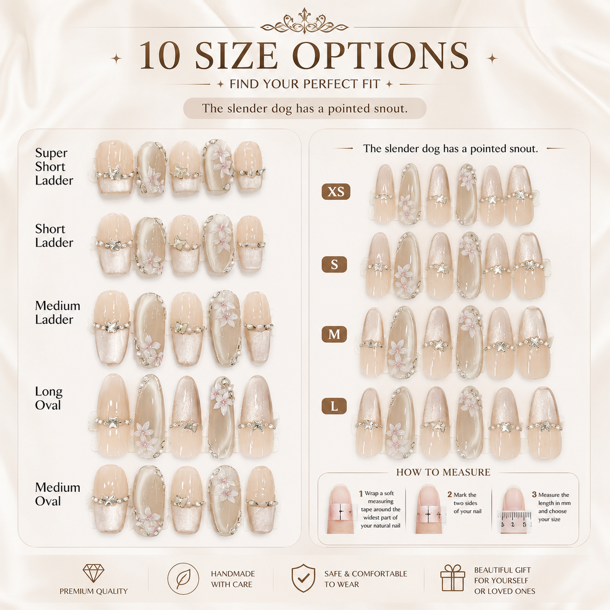 Elegant nude 3D flower press on nails with sparkling crystal embellishments