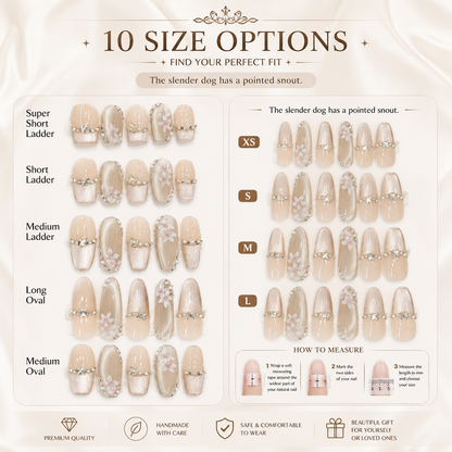 Elegant nude 3D flower press on nails with sparkling crystal embellishments