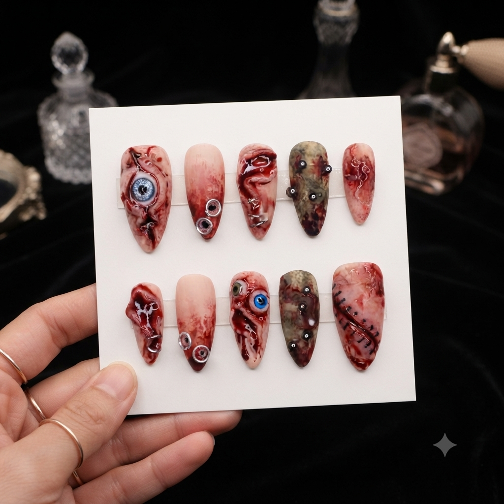 Luxury Horror Halloween Almond Press On Nails