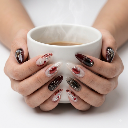 Dark Red Gothic Chrome Press On Nails
