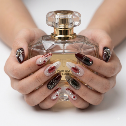 Dark Red Gothic Chrome Press On Nails