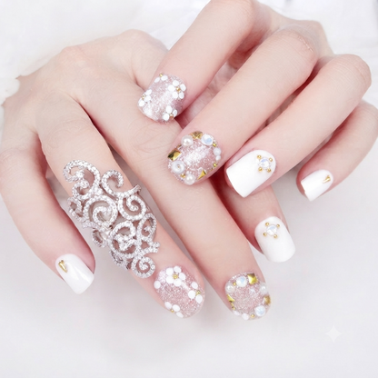 White Pearl Bridal Press On Nails