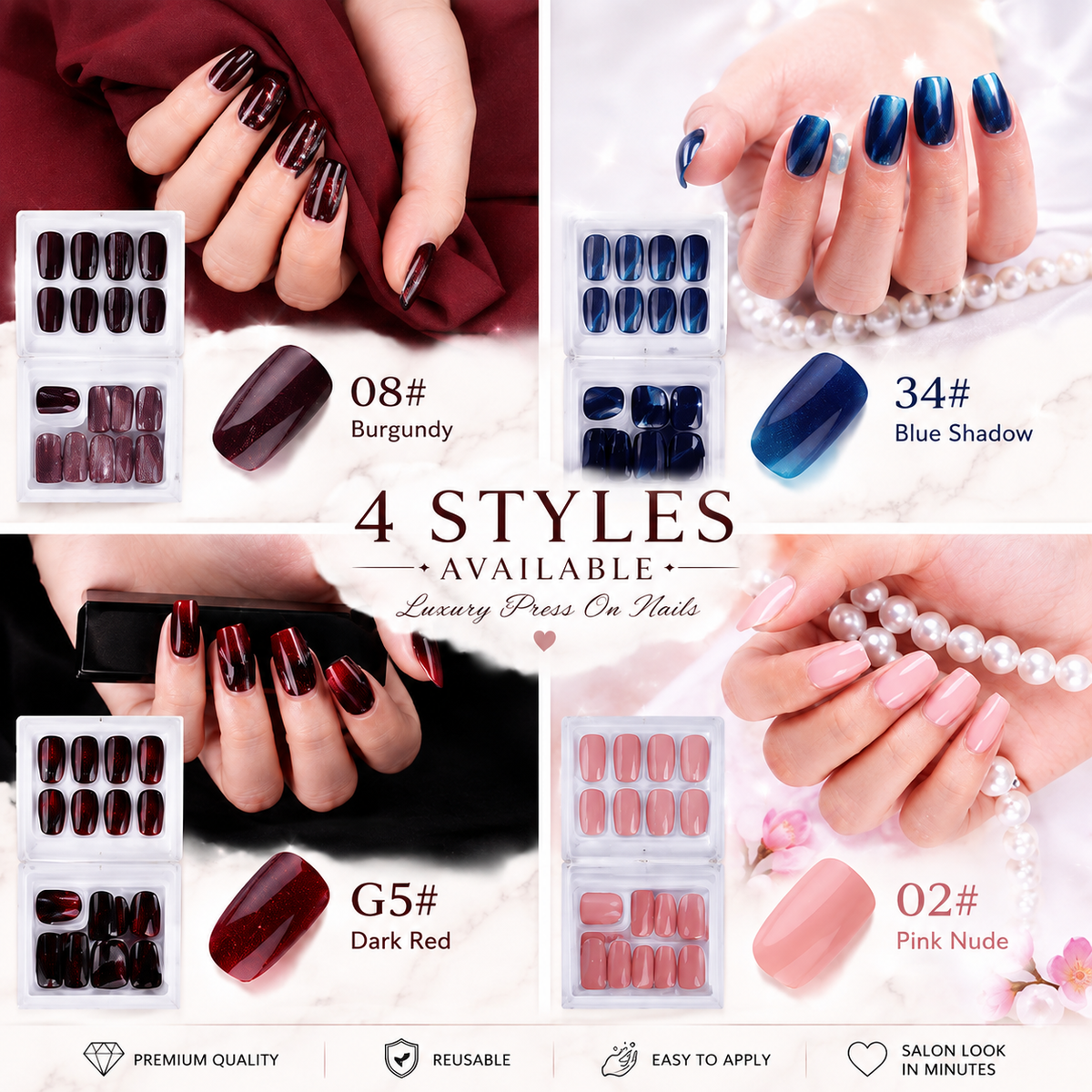 Glossy cat eye press on nails available in multiple colors and styles