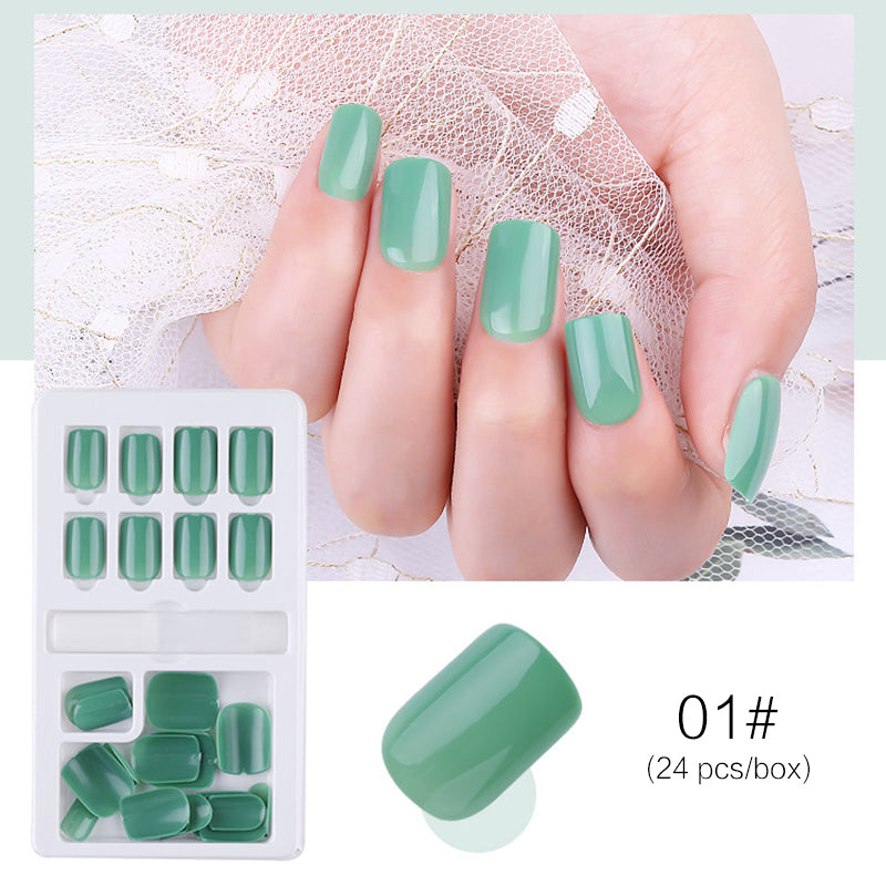 Mint green glossy press on nails short reusable fake nails