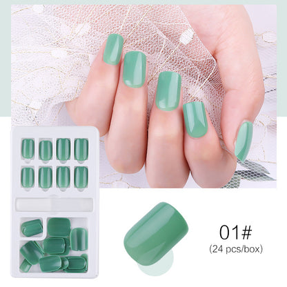 Mint green glossy press on nails short reusable fake nails