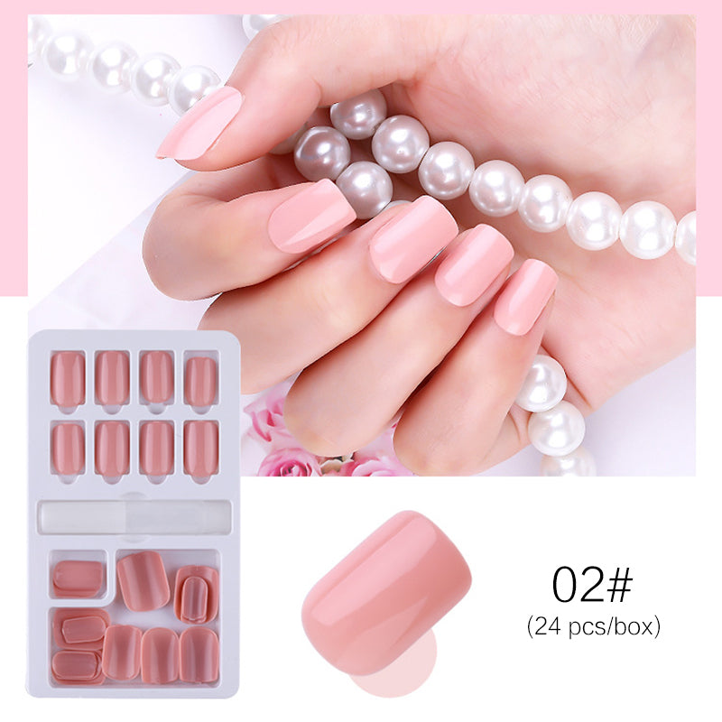 Nude pink glossy press on nails natural reusable manicure set