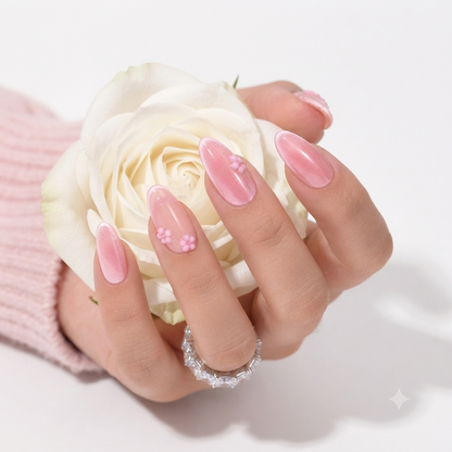 Pink Almond Press On Nails with Perfume Bottle – Luxury Nail Set