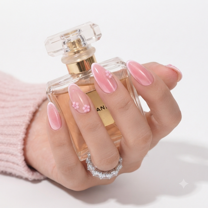 Pink Almond Press On Nails with Perfume Bottle – Luxury Nail Set