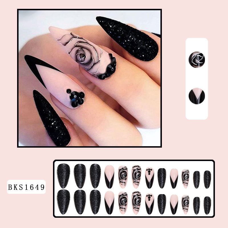 Pink Black Almond Press On Nails – Complete Press On Nail Set