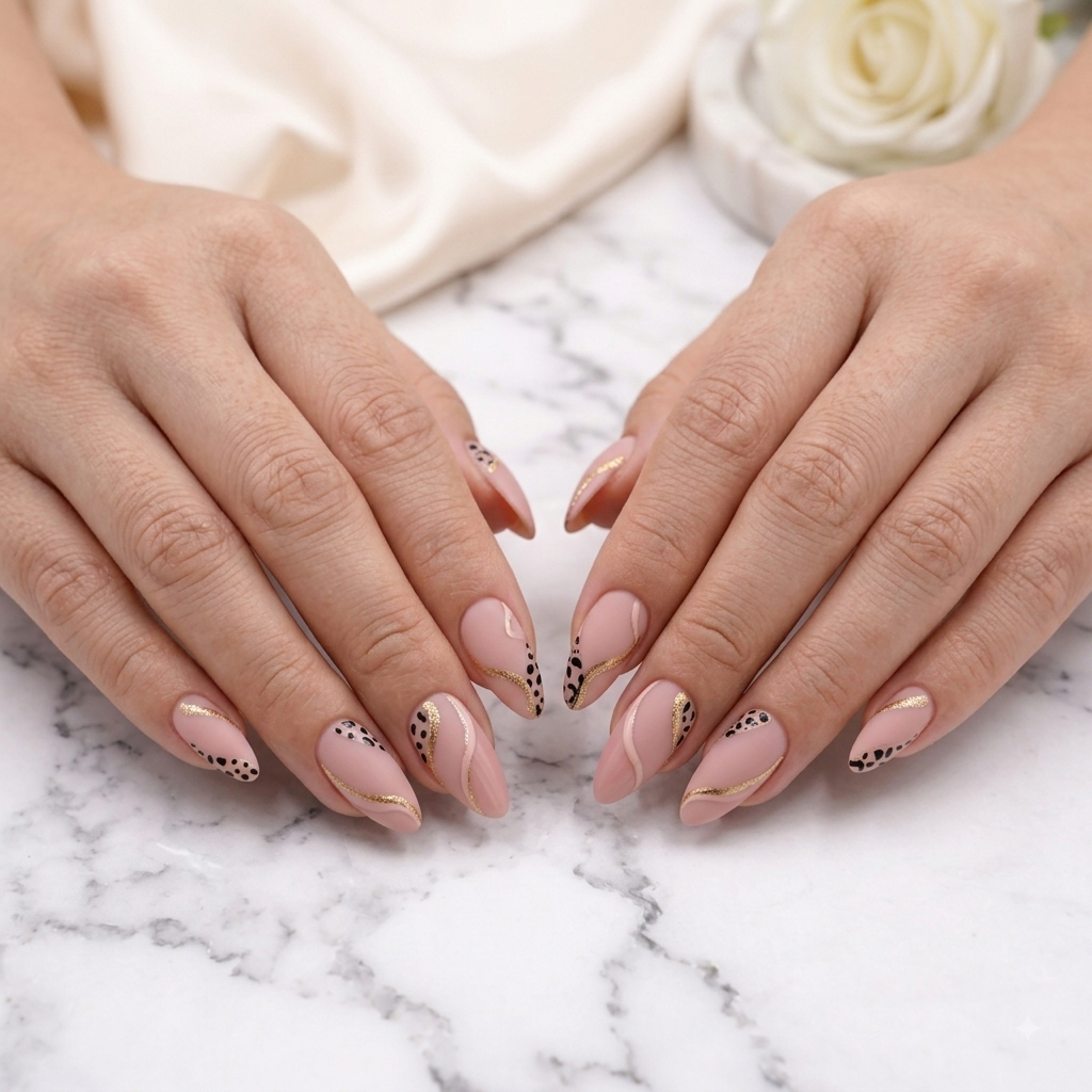 Pink Black Floral Press On Nails – Luxury Almond Nails