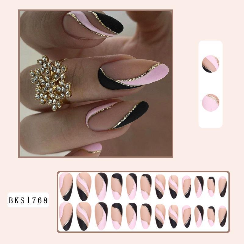 Pink Black French Tip Press On Nail Set – Reusable Fake Nails