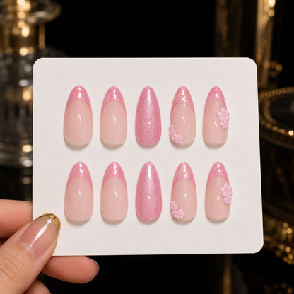Pink Floral Press On Nails Set on Display Card