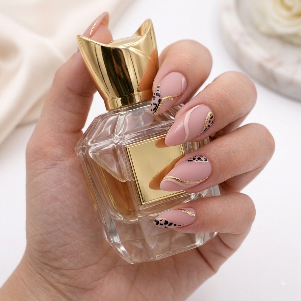 Pink French Tip Almond Press On Nails with Black Accents
