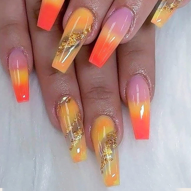 Pink Orange Ombre Glitter Press On Nails – Summer Nail Design