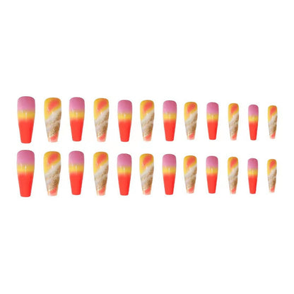 Sunset Ombre Press On Nail Set – Pink Orange Gold Glitter Nails