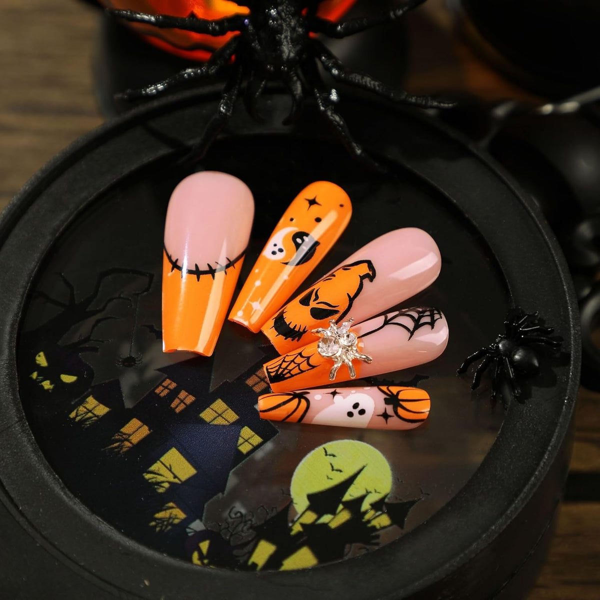 Spooky Pumpkin & Ghost Halloween Press-On Nails