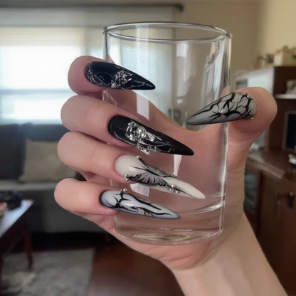 Metallic Illusion Black & Silver Almond Nails