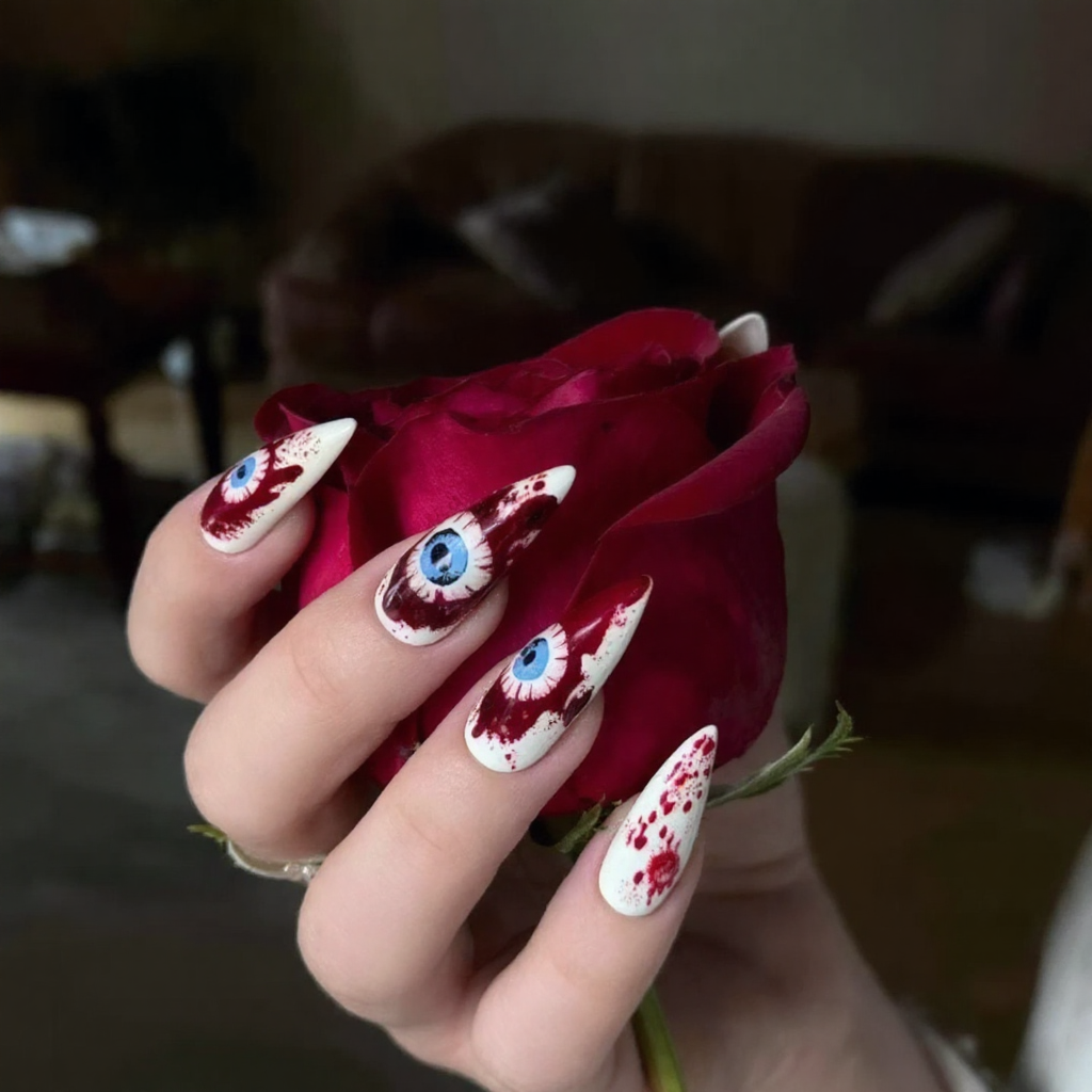 Crimson Evil Eye Gothic Press-On Nails
