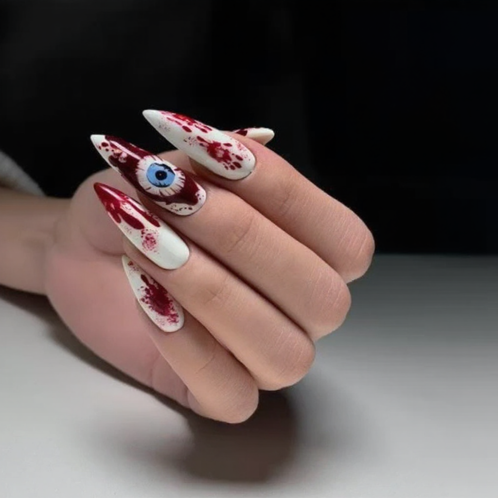 Crimson Evil Eye Gothic Press-On Nails