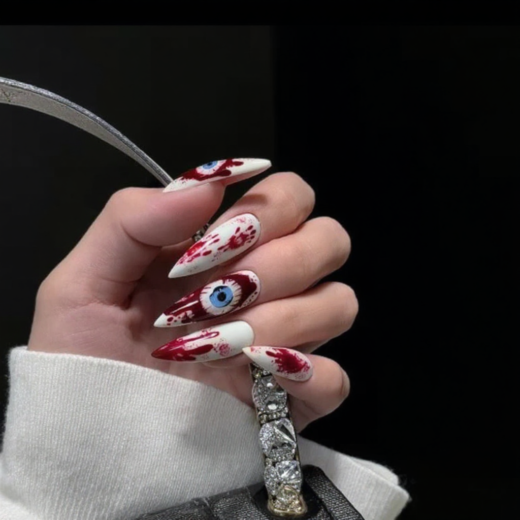 Crimson Evil Eye Gothic Press-On Nails