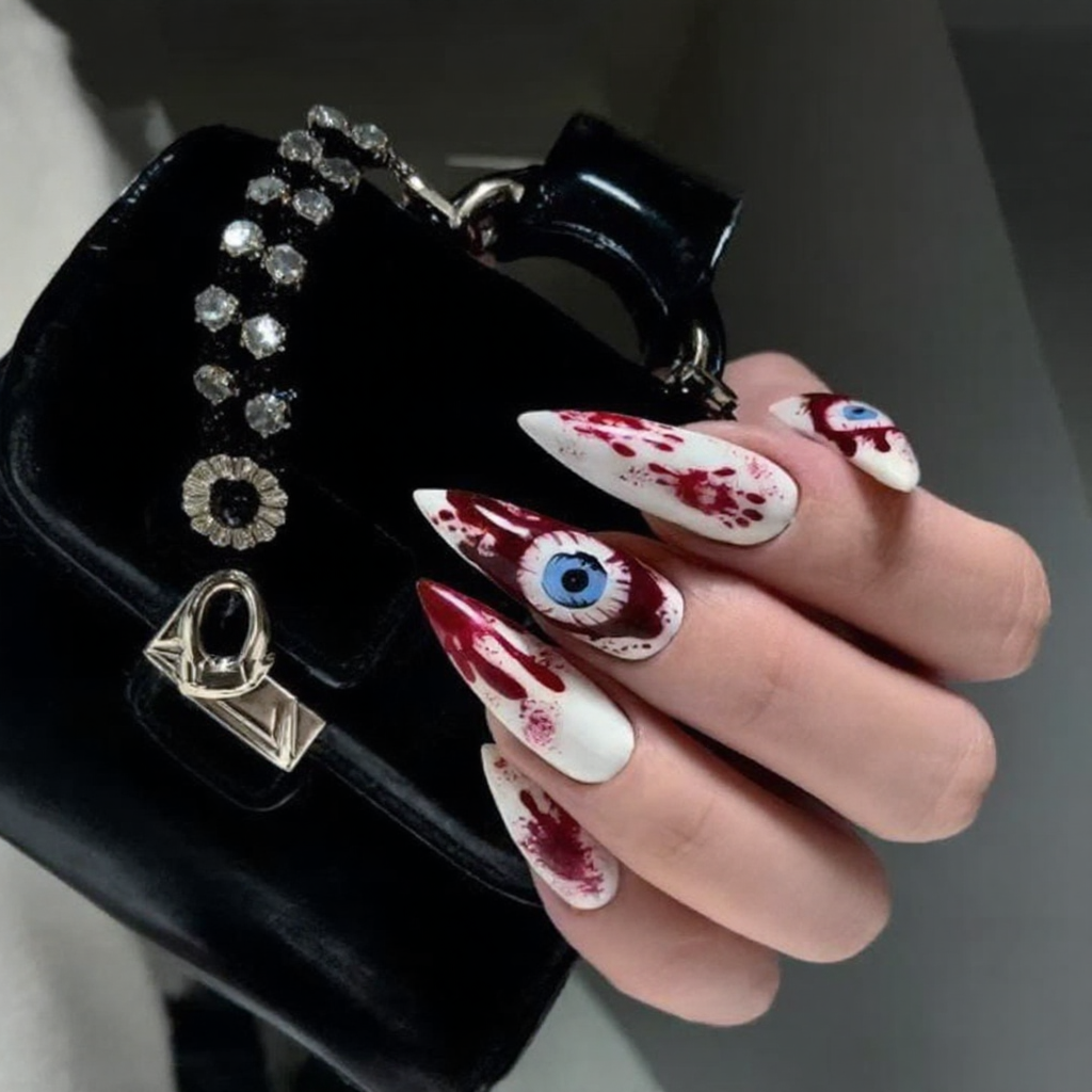 Crimson Evil Eye Gothic Press-On Nails