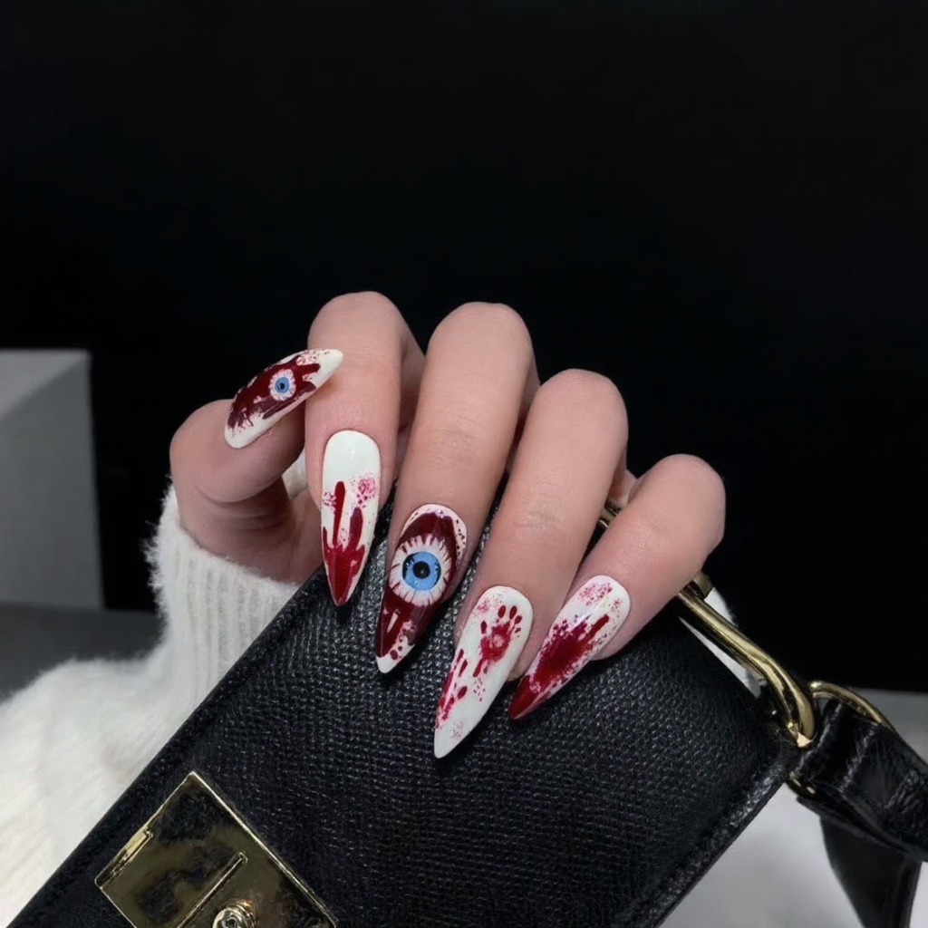 Crimson Evil Eye Gothic Press-On Nails