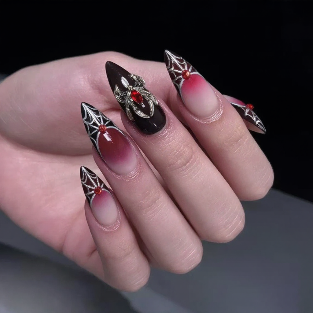 Crimson Rose Gothic Stiletto Press-On Nails