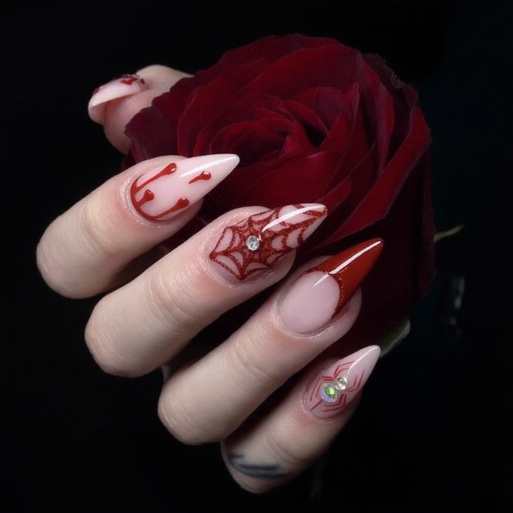 Crimson Cross Gothic Stiletto Press-On Nails