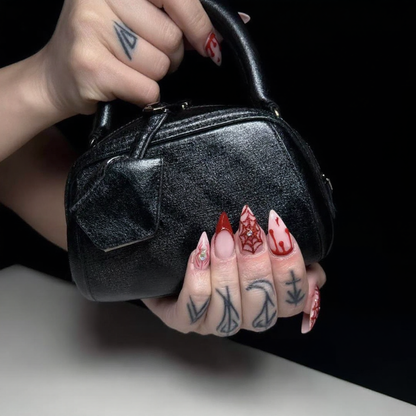 Crimson Cross Gothic Stiletto Press-On Nails