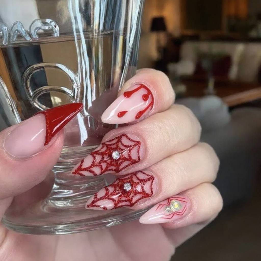 Crimson Cross Gothic Stiletto Press-On Nails