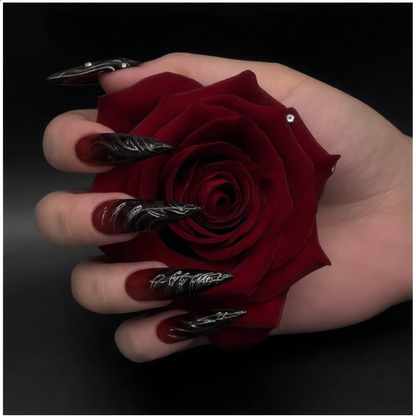Blood Red & Black Gothic Stiletto Press-On Nails – Vampire Ombre