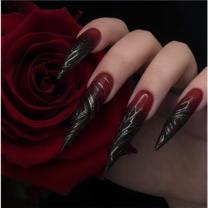 Blood Red & Black Gothic Stiletto Press-On Nails – Vampire Ombre