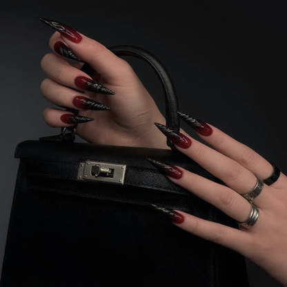 Blood Red & Black Gothic Stiletto Press-On Nails – Vampire Ombre